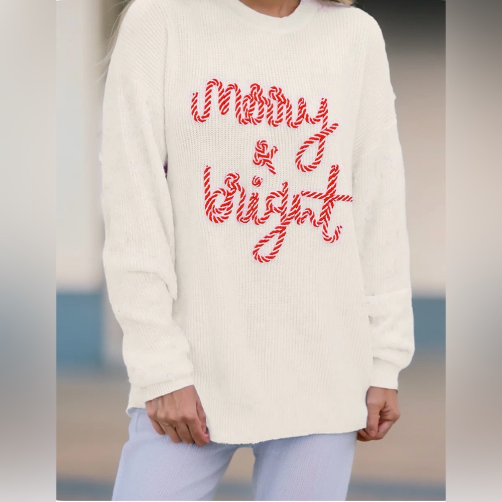 Kandy Krush Boutique | Candy Cane Cozy Merry & Bright Knit Sweater